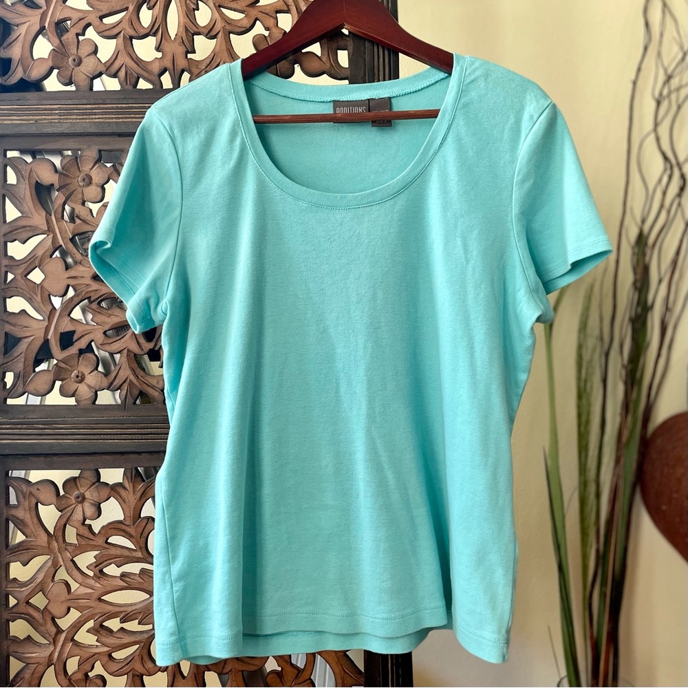 CHICO’S Additions Women’s Knit Blouse Short Sleeve. Teal Blue Size 2 (L)